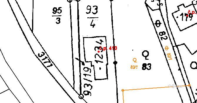 Poříčí nad Sázavou 410 na parcele st. 1234 v KÚ Poříčí nad Sázavou, Katastrální mapa