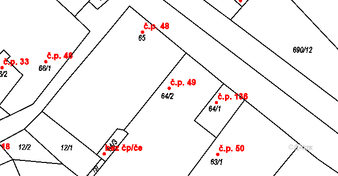 Chroustovice 49 na parcele st. 64/2 v KÚ Chroustovice, Katastrální mapa