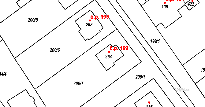 Nemojany 199 na parcele st. 284 v KÚ Nemojany, Katastrální mapa