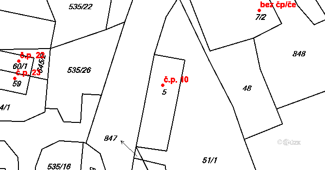 Uhliště 10, Chudenín na parcele st. 5 v KÚ Uhliště, Katastrální mapa