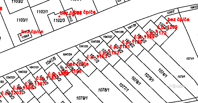 Třešť 1161 na parcele st. 1076/2 v KÚ Třešť, Katastrální mapa
