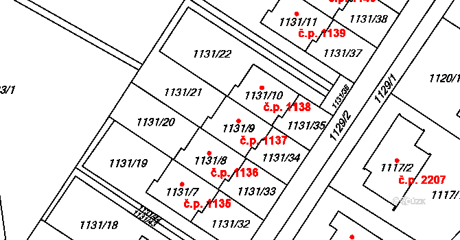 Černošice 1137 na parcele st. 1131/9 v KÚ Černošice, Katastrální mapa