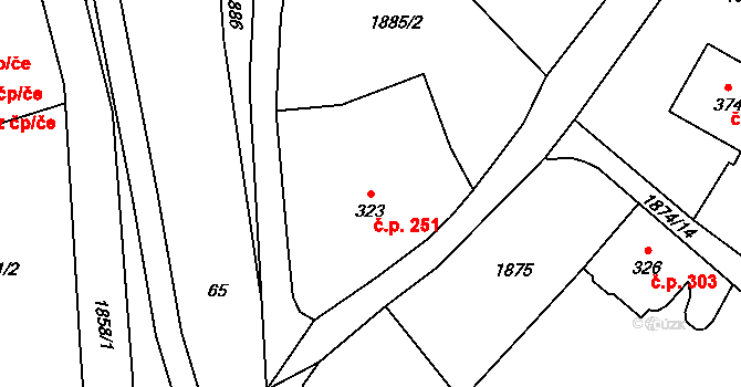 Hejtmánkovice 251 na parcele st. 323 v KÚ Hejtmánkovice, Katastrální mapa