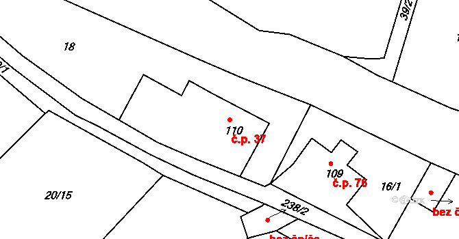 Suchý Důl 37 na parcele st. 110 v KÚ Suchý Důl, Katastrální mapa