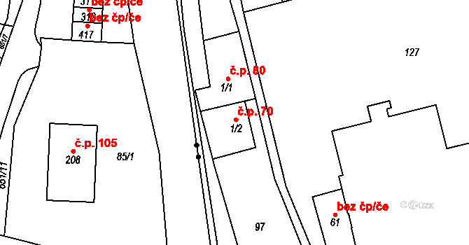 Dolní Teplice 70, Teplice nad Metují na parcele st. 1/2 v KÚ Dolní Teplice, Katastrální mapa