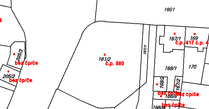 Hronov 580 na parcele st. 161/2 v KÚ Hronov, Katastrální mapa