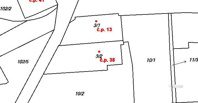 Kladina 35, Sezemice na parcele st. 3/2 v KÚ Kladina, Katastrální mapa