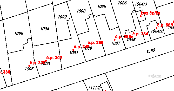 Vejprnice 258 na parcele st. 1089 v KÚ Vejprnice, Katastrální mapa