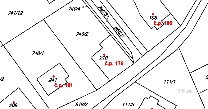 Hrabová 176 na parcele st. 210 v KÚ Hrabová u Dubicka, Katastrální mapa