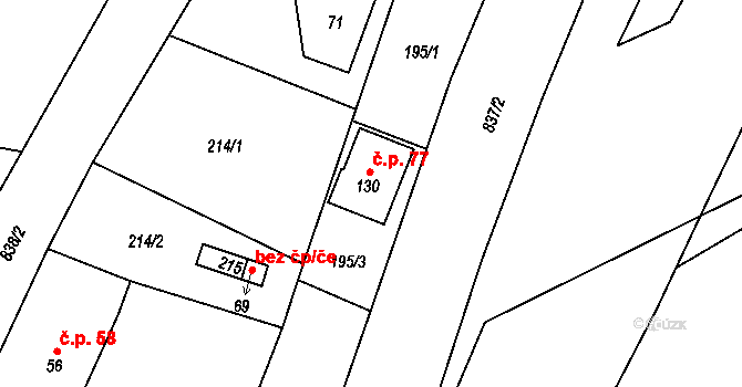 Bukovice 77, Písařov na parcele st. 130 v KÚ Bukovice u Písařova, Katastrální mapa