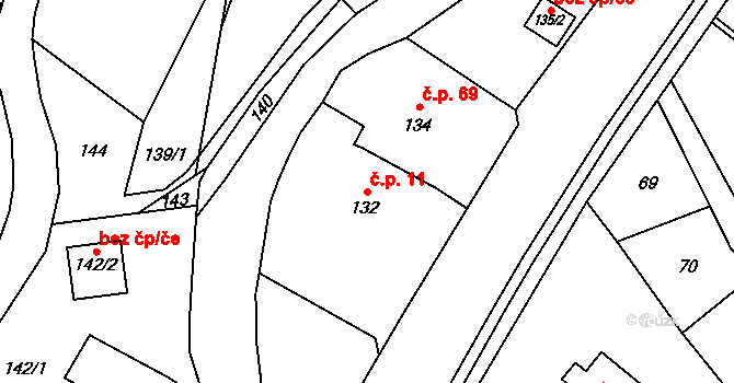 Loučka 11, Nový Jičín na parcele st. 132 v KÚ Loučka u Nového Jičína, Katastrální mapa