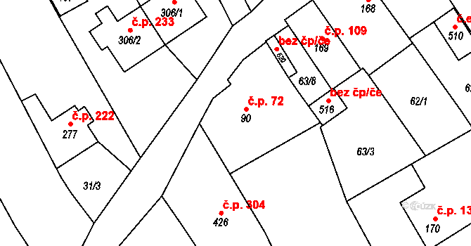 Besednice 72 na parcele st. 90 v KÚ Besednice, Katastrální mapa