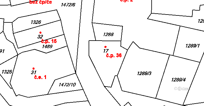 Čečovice 36, Čížkov na parcele st. 17 v KÚ Čečovice, Katastrální mapa