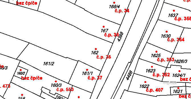 Chotěboř 36 na parcele st. 162 v KÚ Chotěboř, Katastrální mapa
