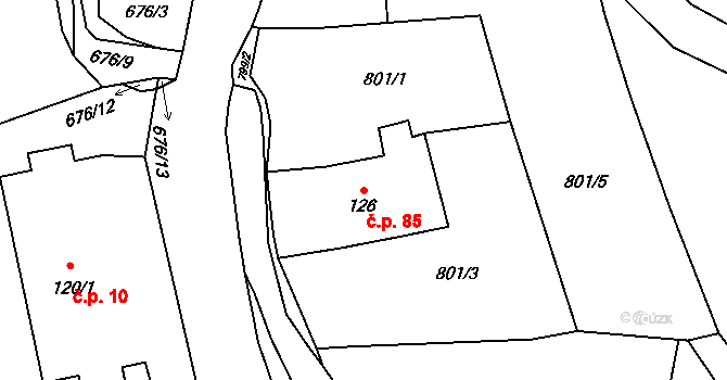 Lampertice 85 na parcele st. 126 v KÚ Lampertice, Katastrální mapa