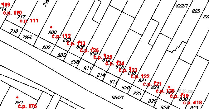 Rychlov 124, Bystřice pod Hostýnem na parcele st. 812 v KÚ Rychlov u Bystřice pod Hostýnem, Katastrální mapa