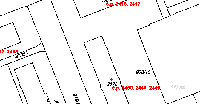 Kroměříž 2448,2449,2450 na parcele st. 2678 v KÚ Kroměříž, Katastrální mapa