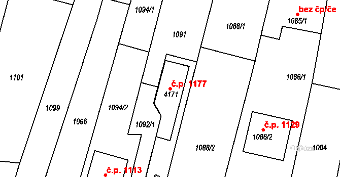 Sadská 1177 na parcele st. 4171 v KÚ Sadská, Katastrální mapa
