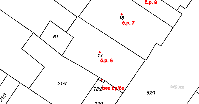 Derflice 6, Znojmo na parcele st. 13 v KÚ Derflice, Katastrální mapa