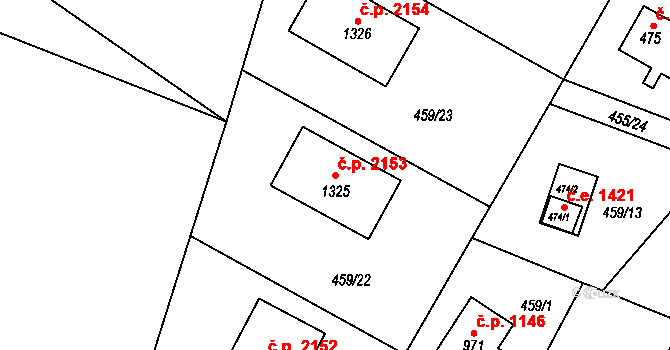 Ládví 2153, Kamenice na parcele st. 1325 v KÚ Ládví, Katastrální mapa