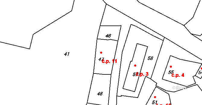 Dojetřice 11, Sázava na parcele st. 47 v KÚ Dojetřice, Katastrální mapa