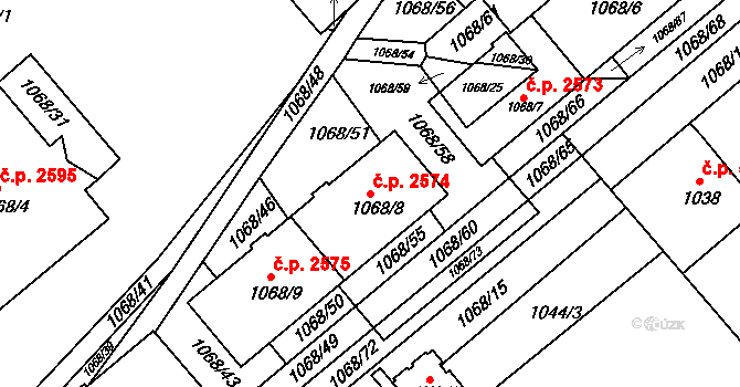 Mělník 2574 na parcele st. 1068/8 v KÚ Mělník, Katastrální mapa
