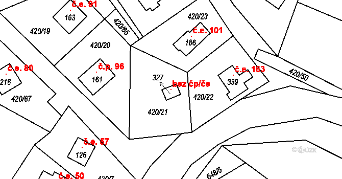 Sudoměřice u Bechyně 117564877 na parcele st. 327 v KÚ Bežerovice, Katastrální mapa
