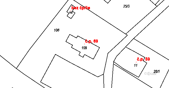 Skoranov 69, Třemošnice na parcele st. 109 v KÚ Skoranov, Katastrální mapa