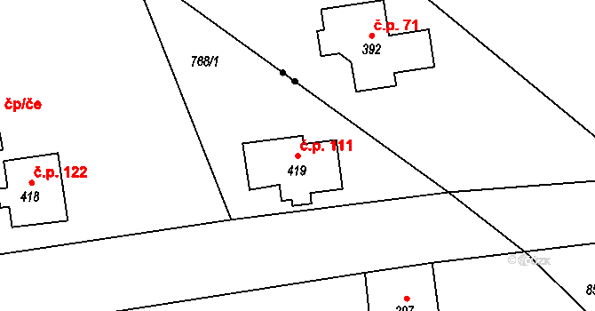 Alšovice 111, Pěnčín na parcele st. 419 v KÚ Alšovice, Katastrální mapa