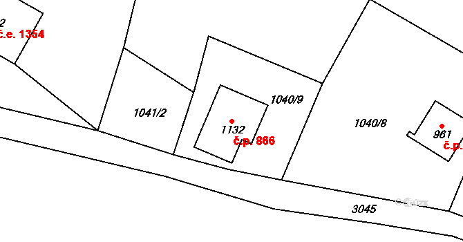 Polubný 866, Kořenov na parcele st. 1132 v KÚ Polubný, Katastrální mapa