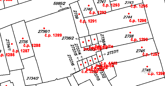 Jihlava 3207 na parcele st. 2736/2 v KÚ Jihlava, Katastrální mapa