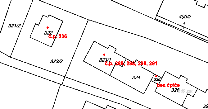Žandov 288,289,290,291 na parcele st. 324 v KÚ Žandov u České Lípy, Katastrální mapa