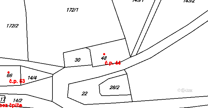 Chlívce 44, Stárkov na parcele st. 48 v KÚ Chlívce, Katastrální mapa
