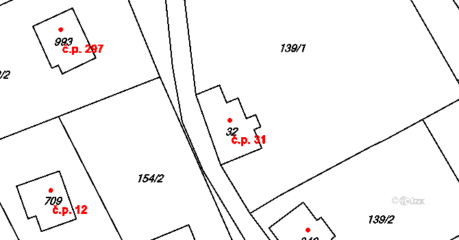 Kamenná 31, Jílové na parcele st. 32 v KÚ Jílové u Děčína, Katastrální mapa