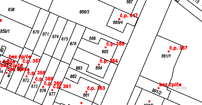 Zastávka 365 na parcele st. 885 v KÚ Zastávka, Katastrální mapa