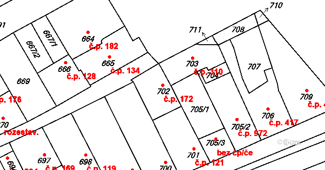 Lužice 172 na parcele st. 702 v KÚ Lužice u Hodonína, Katastrální mapa