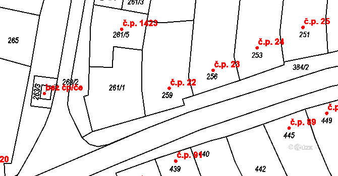 Ratíškovice 22 na parcele st. 259 v KÚ Ratíškovice, Katastrální mapa