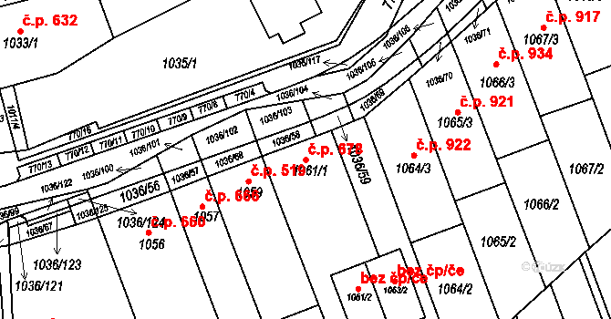 Rousínovec 678, Rousínov na parcele st. 1061/1 v KÚ Rousínov u Vyškova, Katastrální mapa