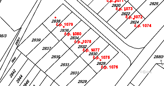 Rýmařov 1077 na parcele st. 2832 v KÚ Rýmařov, Katastrální mapa