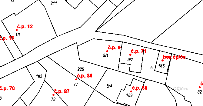 Cerhýnky 9, Cerhenice na parcele st. 9/1 v KÚ Cerhýnky, Katastrální mapa