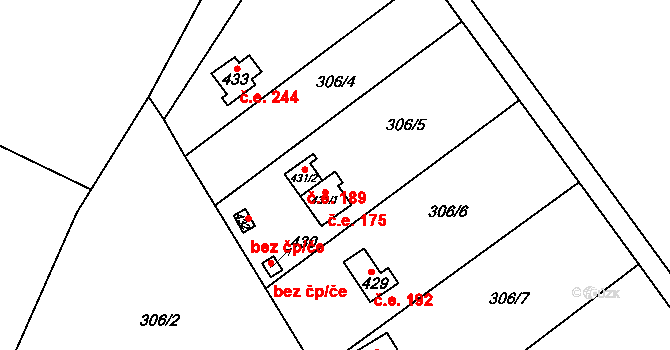 Hrusice 175 na parcele st. 431/1 v KÚ Hrusice, Katastrální mapa