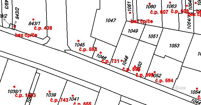 Švermov 731, Kladno na parcele st. 1046 v KÚ Motyčín, Katastrální mapa
