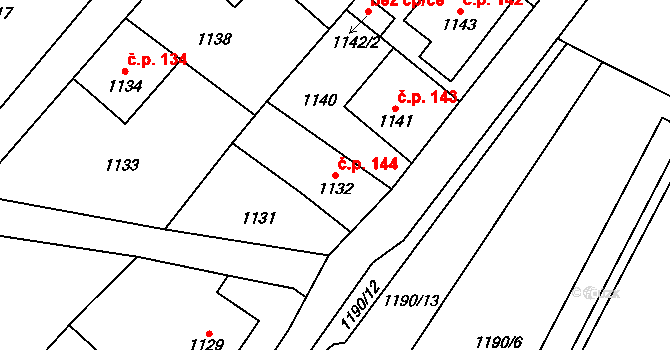 Raspenava 144 na parcele st. 1132 v KÚ Raspenava, Katastrální mapa