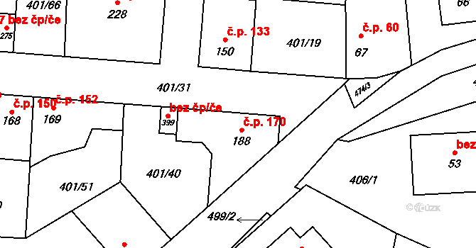 Žilina 170 na parcele st. 188 v KÚ Žilina, Katastrální mapa