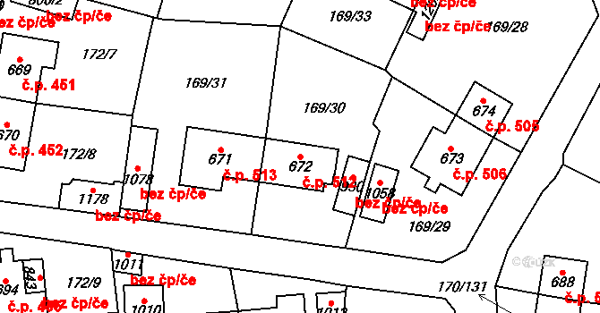 Košťany 512 na parcele st. 672 v KÚ Košťany, Katastrální mapa