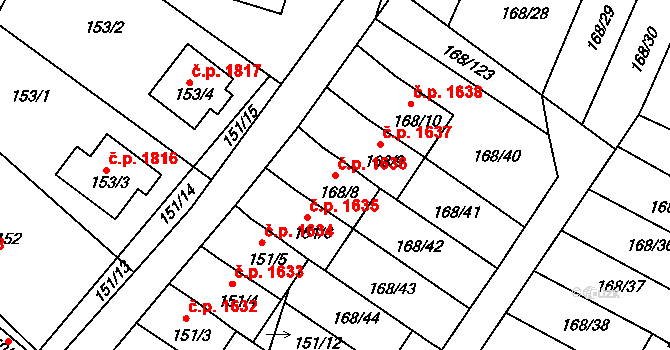 Děčín IV-Podmokly 1636, Děčín na parcele st. 168/8 v KÚ Podmokly, Katastrální mapa