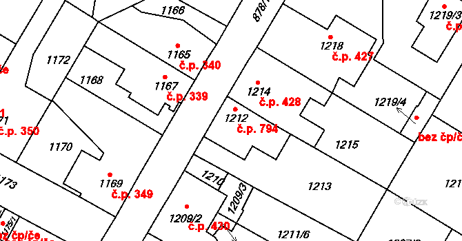 Kosmonosy 794 na parcele st. 1212 v KÚ Kosmonosy, Katastrální mapa