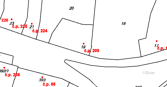 Křelov 209, Křelov-Břuchotín na parcele st. 19 v KÚ Křelov, Katastrální mapa