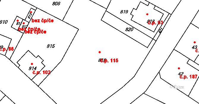 Mimoň V 115, Mimoň na parcele st. 816 v KÚ Mimoň, Katastrální mapa