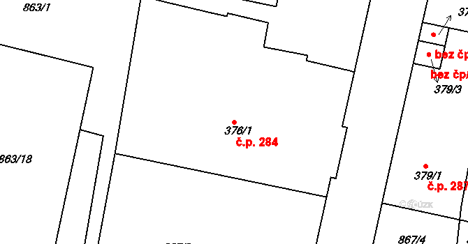 Libochovice 284 na parcele st. 376/1 v KÚ Libochovice, Katastrální mapa